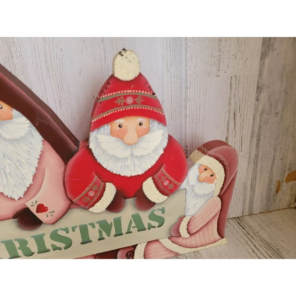 Vintage wooden Santa Claus Merry Xmas home‎ decor figure sign